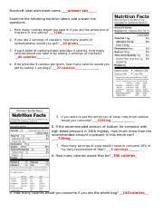 nutrition label worksheet