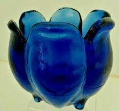 cobalt blue glass candle holder made in