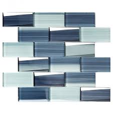 Tst Hand Painted Blue Strips Glass Tile