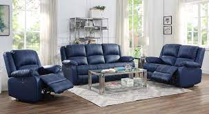 Alex Navy Blue Leather Recliner Sofa