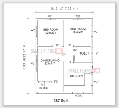 387 Sq Ft 2 Bedroom Single Floor Plan