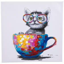 cat in colorful mug canvas wall decor