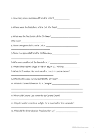 The civil war was the bloodiest conflict in american history, and it has inspired numerous dramatic films and documentaries. Civil War Questions English Esl Worksheets For Distance Learning And Physical Classrooms