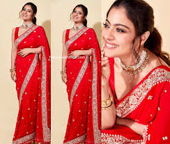 kajol in a red saree by anita dongre