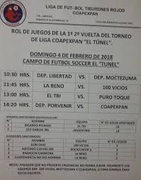 2013 jornada 1 cancha 1. Rol De Juego Del Torneo De Liga Coapexpan Al Calor Deportivo