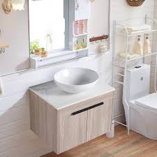 Modland Yunus 23 6 In W X 18 9 In D X 23 8 In H Wall Mounted Bathroom Vanity Set In White Oak With White Top With Vessel Sink