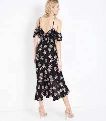 Discover the latest trends at new look. Black Floral Wrap Front Cold Shoulder Midi Dress New Look