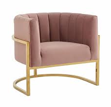 Modrest Landau Modern Pink Velvet Gold Stainless Steel Accent Chair