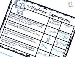 Writing Algebraic Expressions Free