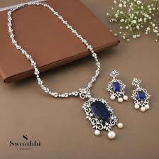 american diamond royal blue necklace