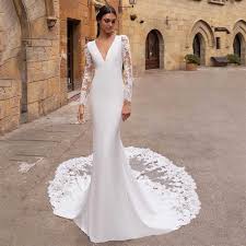 Das ist das neue ebay. Sevintage 2020 Mermaid V Neck Boho Wedding Dresses Long Sleeve Lace Applique Bridal Gown Satin Court Train Robe De Mariage Buy At The Price Of 93 49 In Aliexpress Com Imall Com
