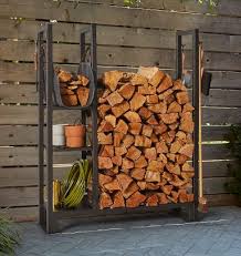 Indoor Outdoor Tall Firewood Holder With Storage Rack