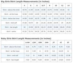Girls Skirt Length Chart Size Chart For Kids Skirts For