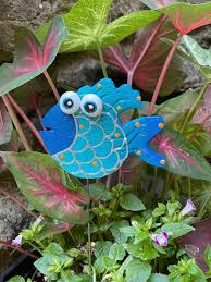 Ceramic Funky Fish Garden Stake Garden