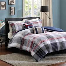 White Plaid Stripe Boys Comforter Set