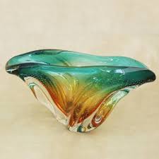 Art Glass Decorative Bowl In Amber And