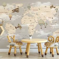 Beige Kids World Map With Hot Air