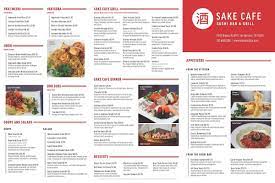 menu at sake cafe sushi bar grill