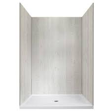 Craft Main Lagoon Double Roller 48 In L X 34 In W X 78 In H Center Drain Alcove Shower Stall Kit In Driftwood And Silver Hardware Brown