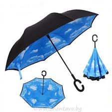 Градински чадър ф270см със соларна светлина, таупе. Chadr Koito Se Otvarya Na Obratno S Dva Plasta Fishing Umbrella Umbrella Windproof Umbrella