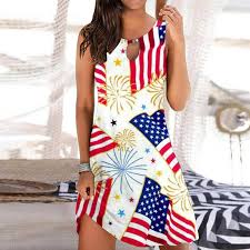 Lolmot 4th of July Dress Womens Summer Sleeveless American Flag Dress Casual Crewneck Star Strips Tank Dress Beach Cover Up Sundress on Clearance