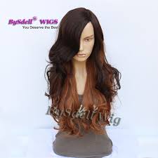 Natural Two Tone Mix Color Wig Dark Brown Ombre Red Brwon Long Wavy Curly Cut Hair African American Wigs For Black Women Synthetic Half Wigs Long