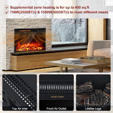 Costway 18 Electric Fireplace Freestanding Recessed Heater Log Flame Remote 1500w