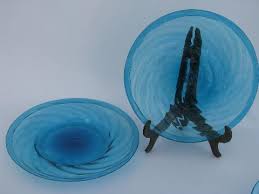 Hand Blown Swirled Aqua Blue Glassware