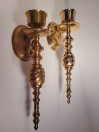 2 Vintage Brass Candle Wall Sconces 12