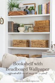 Our Bookshelf With Beadboard Wallpaper