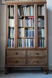 oak bookcase with glass doors