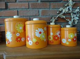 Brighten up your kitchen with these fantastic retro scales. Vintage Orange Flowered Canisters Set Of 4 1960s Kitchen Etsy Metal Storage Containers Vintage Tins Kitchen Canisters