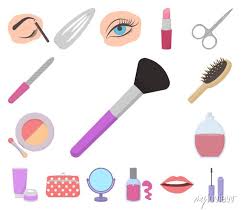 makeup and cosmetics cartoon icons in