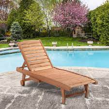 Outsunny Wooden Chaise Lounge Outdoor