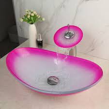 Bathroom Pink Oval Glass Vanity Basin