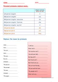 Replace Nouns By Personal Pronouns English Esl Worksheets