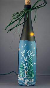 Lighted Wine Bottle Hand Painted