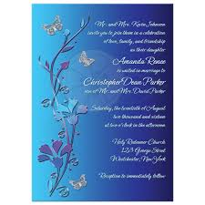 Wedding Invitation Royal Blue Turquoise Mauve Flowers Silver