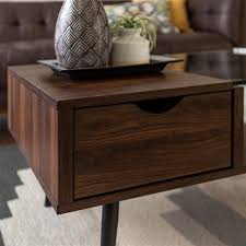 Wooden high gloss coffee tea table storage drawers with light living room uk. Walker Edison Modern Wood And Glass Coffee Table With Drawer Dark Walnut Lwf42jmgldw Rona