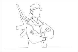 line drawing woman in military clothes