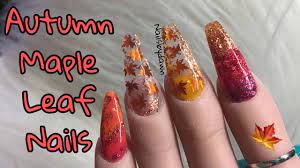 autumn maple leaves nails acrylic