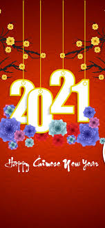 year 2021 ox flowers red background