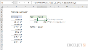 working days in year excel formula