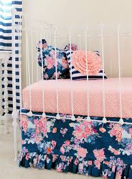 navy fl crib bedding baby girl