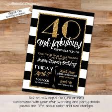 40th Birthday Invitation Black And White Stripe Gold