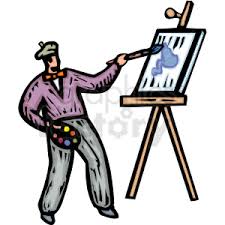 Royalty Free Cartoon An Artist Painting A Work Of Art On A Canvas