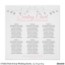 6 Table Pink Gray Wedding Seating Chart Zazzle Com