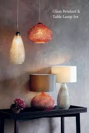 Glass Ceiling Pendant Table Lamp Set