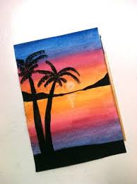 Sunset And Palm Trees Watercolor