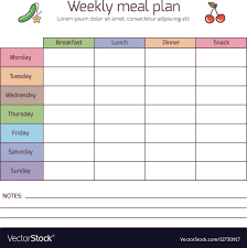 Weekly Meal Plan Mealtime Diary